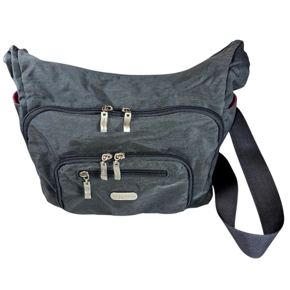 Baggallini Cross Cross Crossbody Double Zip Travel Bag Organizer Purse Gray RFID